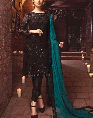Elegant Sequins Embroidered Black Chiffon Party Wear Dress