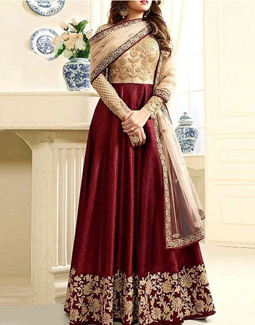 Indian Embroidered MAROON Chiffon Maxi Dress