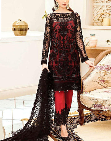 Heavy Embroidered Black Net Party Wear Dress with Inner