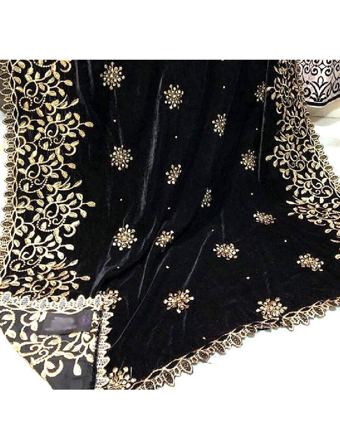 Heavy Embroidered Cutwork Black Bridal Velvet Shawl