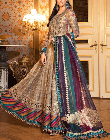 Heavy Embroidered Net Maxi Dress with Chiffon Dupatta