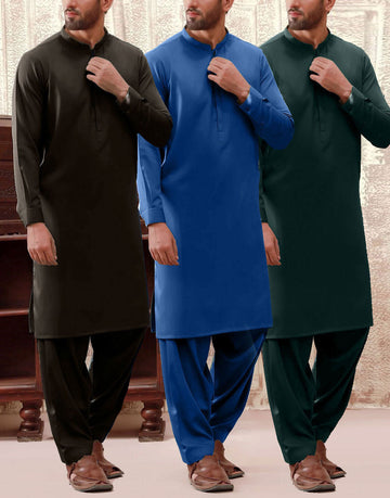 Pack of 3 Unstitched Italian Boski Wash & Wear Men’s Suit of Your Color Choice