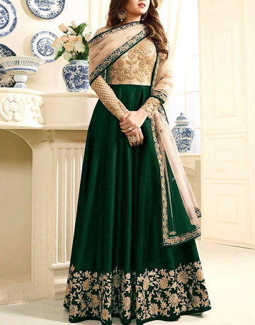 Indian Embroidered GREEN Chiffon Maxi Dress