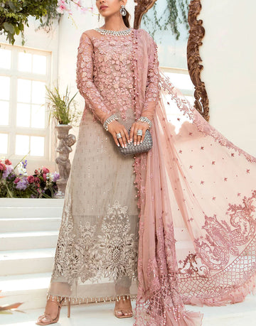 3D & Handwork Heavy Embroidered Ombre Style Chiffon Wedding Dress