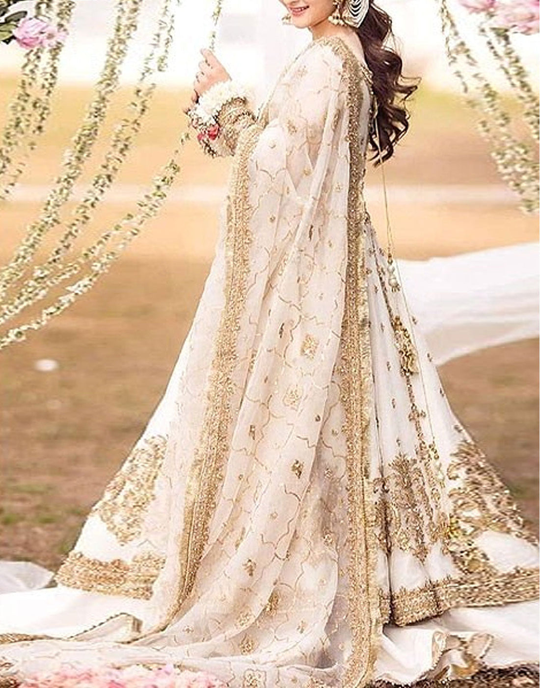 Heavy Embroidered & Mirror Work White Net Bridal Maxi Dress