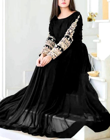 Readymade Embroidered Black Chiffon Maxi