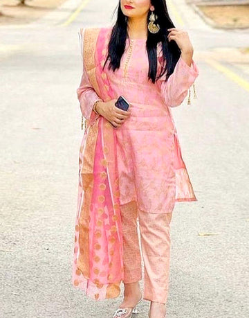 Banarsi Style Cotton Jacquard Dress with Cotton Jacquard Dupatta
