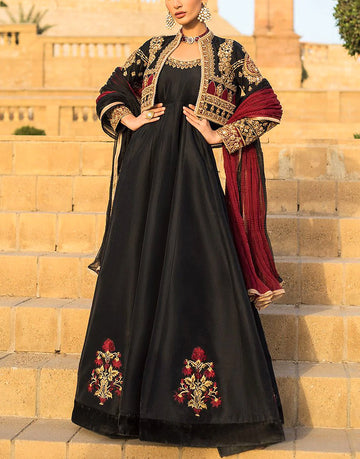 Handwork & Luxury Embroidered Black Silk Maxi Dress