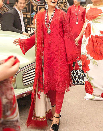 Luxury Schiffli Embroidered Lawn Dress with Digital Print Silk Dupatta