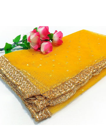 Gota Lace Net Dupatta - Yellow