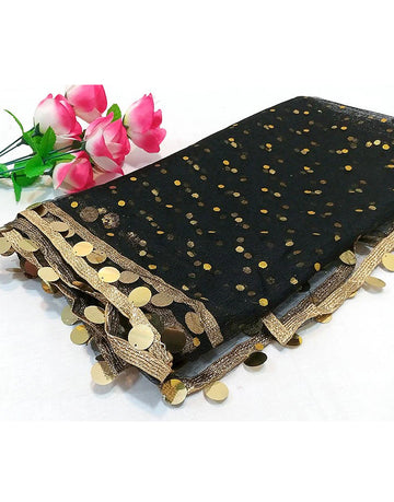Fancy Coin Lace Net Dupatta - Black