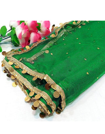 Fancy Coin Lace Net Dupatta - Green
