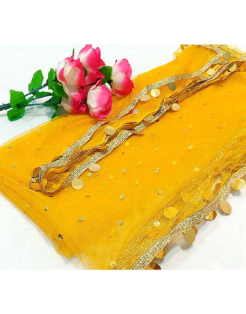 Fancy Coin Lace Net Dupatta - Yellow