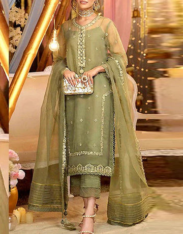 Handwork Embroidered Organza Party Wear Dress with Inner