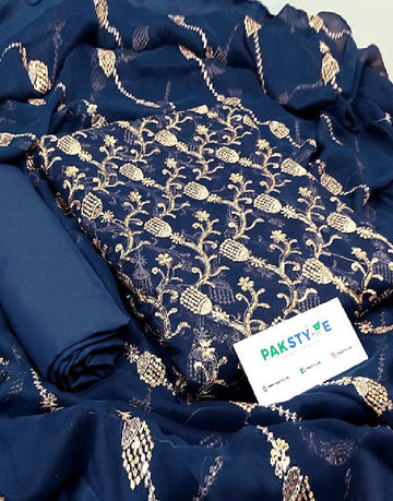 Heavy Embroidered Chiffon Party Wear Dress with Embroidered Chiffon Dupatta