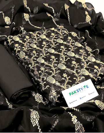 Heavy Embroidered Chiffon Party Wear Dress with Embroidered Chiffon Dupatta