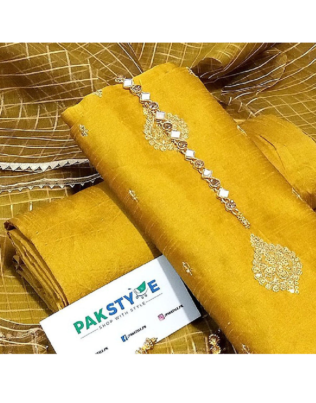 Banarsi Style Embroidered Raw Silk Dress with Organza Check Design Dupatta