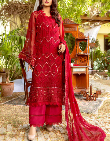 Heavy Embroidered Chiffon Wedding Dress with Embroidered Chiffon Dupatta