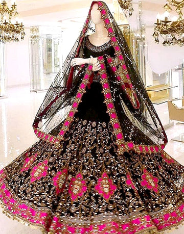 Luxury Mirror & Handwork Embroidered Net Bridal Maxi Dress