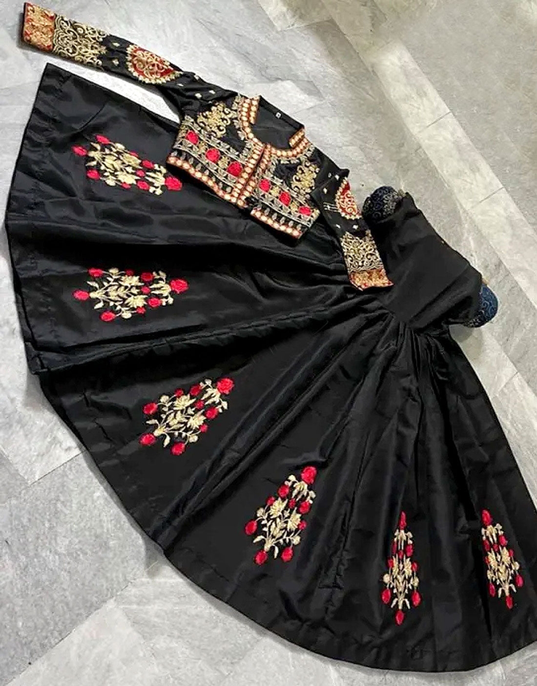 Readymade Koti Style Embroidered Shamoz Silk Maxi