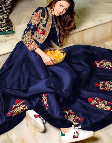 Readymade Koti Style Embroidered Shamoz Silk Maxi