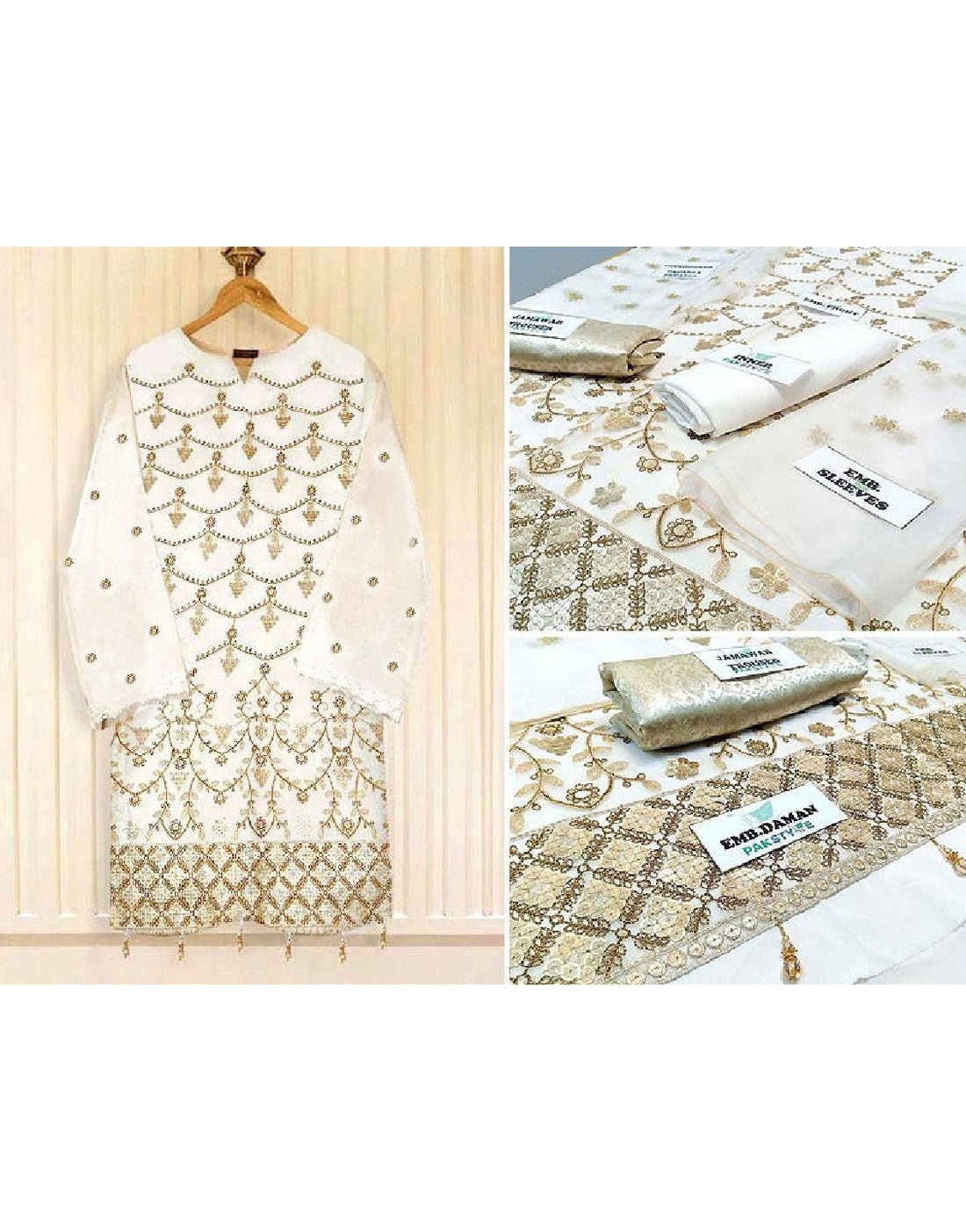 Heavy Aari & Sequence Embroidery White Organza Dress with Emb. Organza Dupatta