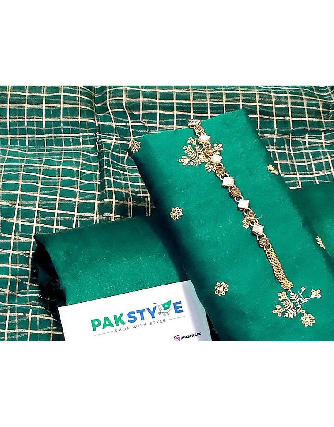Banarsi Style Embroidered Raw Silk Dress with Organza Check Design Dupatta