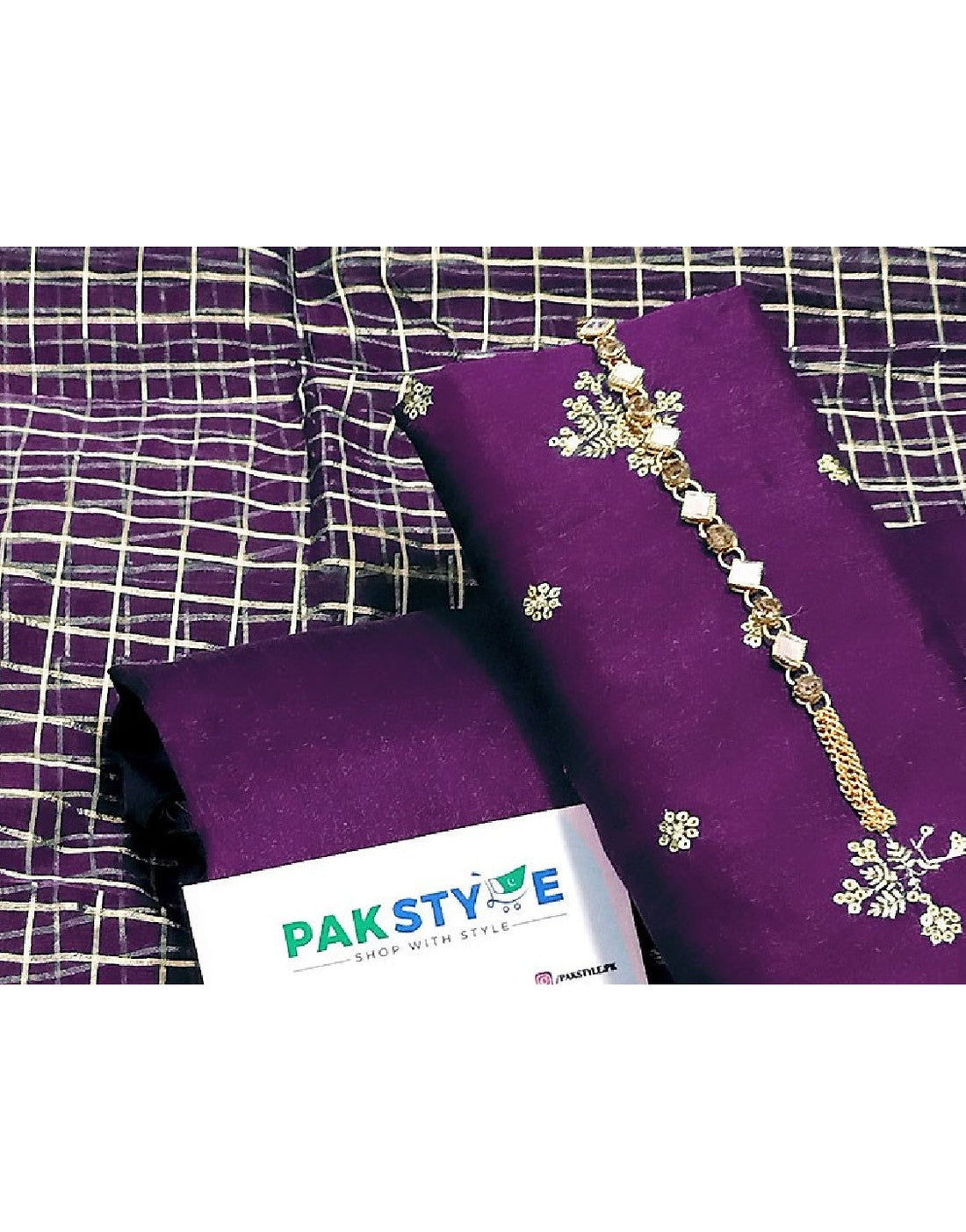 Banarsi Style Embroidered Raw Silk Dress with Organza Check Design Dupatta