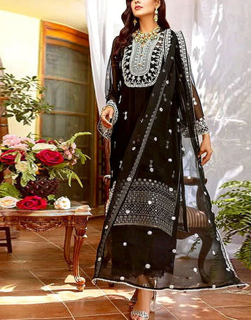Adorable Embroidered Black Chiffon Party Wear Dress