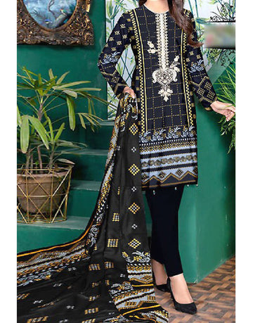 Elegant Sequins Embroidered Linen Dress with Linen Dupatta