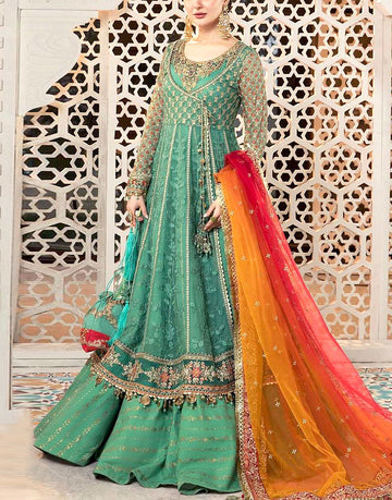 Luxury Heavy Embroidered Chiffon Bridal Maxi Dress with Embroidered Net Dupatta