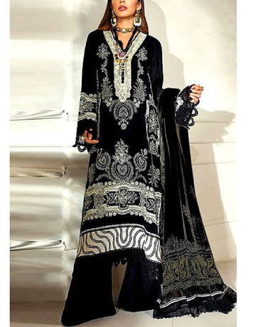 Embroidered Black Linen Suit with Linen Dupatta