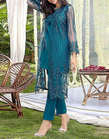 2-Piece Embroidered Fancy Net Party Wear Dress
