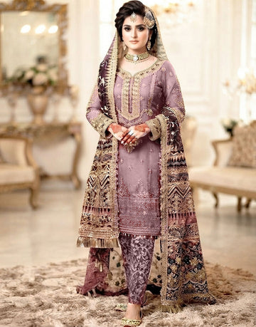 Luxury Embroidered and Hand Embellished Net Wedding Dress with Emb. Net Shawl