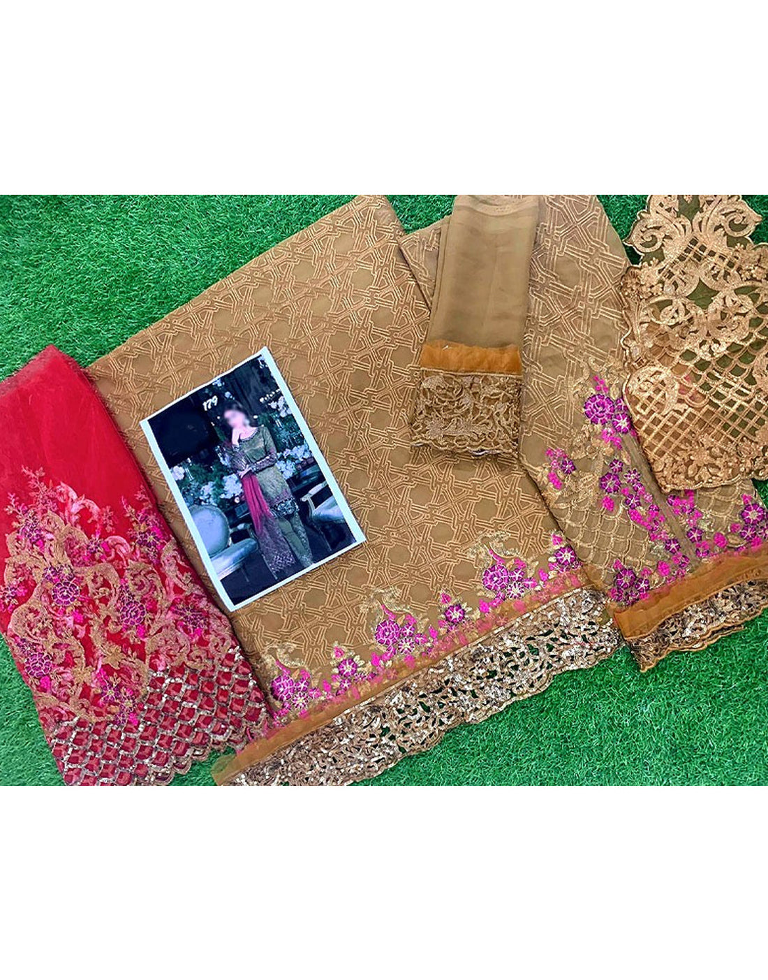 Heavy Embroidered Chiffon Wedding Dress with Embroidered Net Dupatta