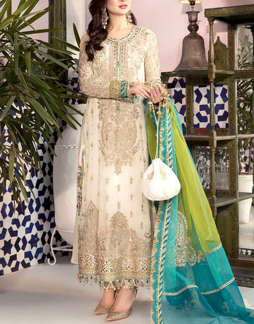 Heavy Embroidered White Chiffon Dress for Wedding & Party Wear