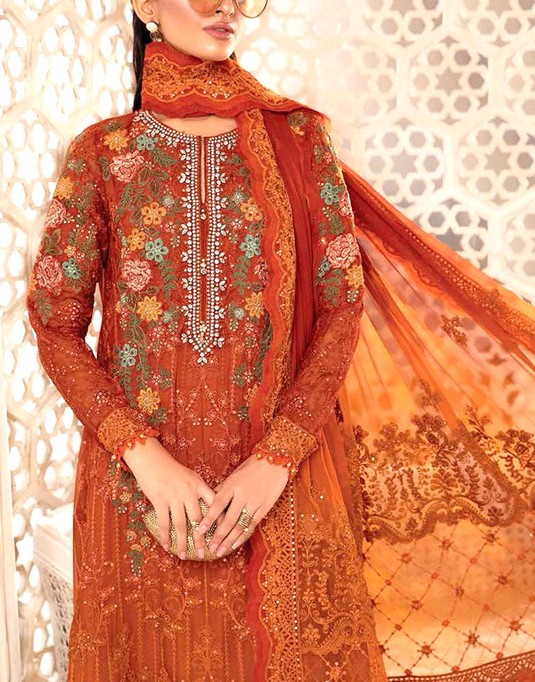 Luxury Handwork Heavy Embroidered Chiffon Wedding Wear Dress
