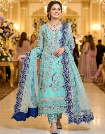 Heavy Embroidered Organza Party Wear Dress Design - Best for Wedding Events
