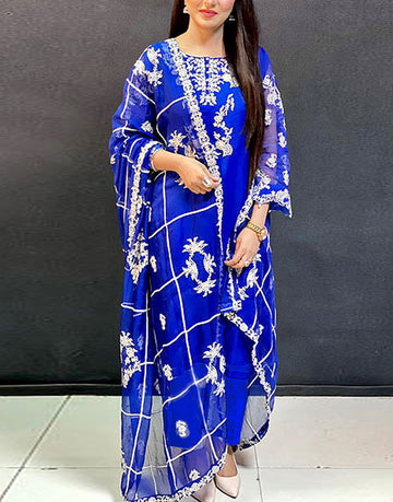 Heavy Embroidered with Handwork Organza Party Wear Dress