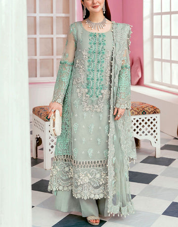 Heavy Embroidered with Handwork Mint Green Organza Dress for Formal & Wedding Events