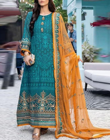 Luxury Embroidered Lawn Dress with Bamber Chiffon Dupatta
