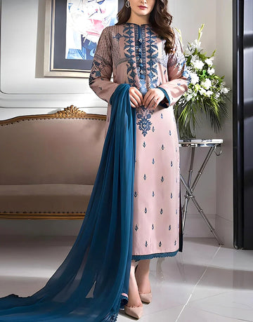 Luxury Embroidered Lawn Dress with Bamber Chiffon Dupatta