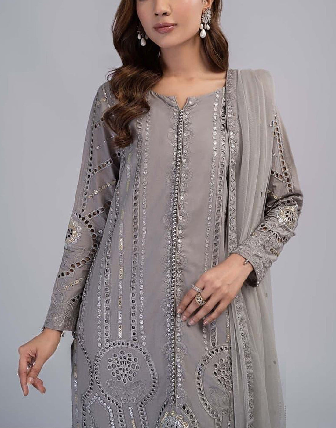 Luxury Schiffli Embroidered EID Lawn Dress with Embroidered Net Dupatta