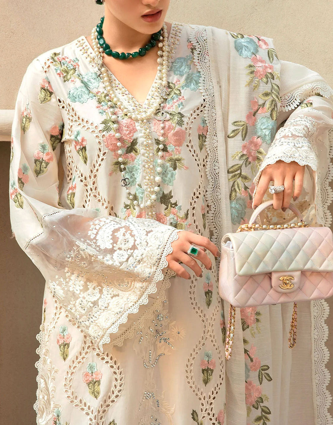 Luxury Schiffli Embroidered EID Lawn Suit with Embroidered Organza Dupatta