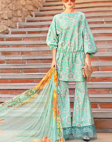 All-Over Sunflower Print Embroidered EID Lawn Dress with Digital Print Silk Dupatta
