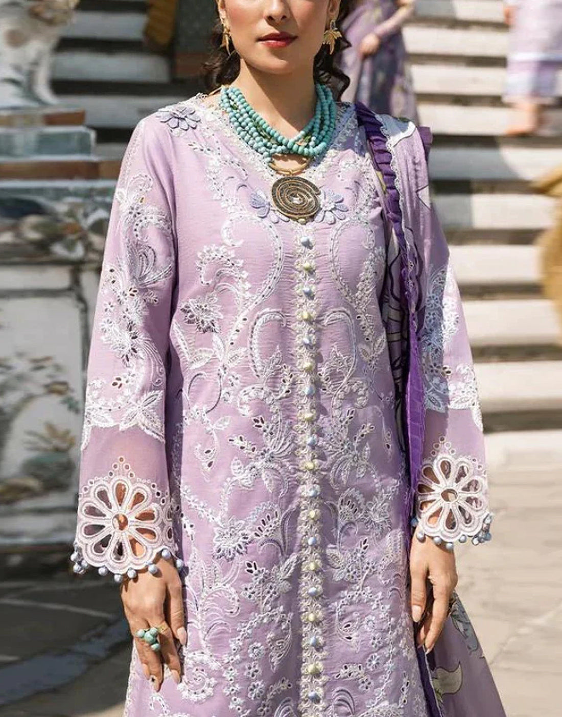 Luxury Heavy Embroidered EID Lawn Dress with Digital Print Silk Dupatta