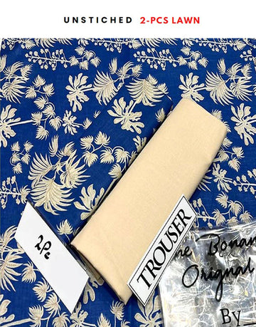 Elegant 2-Piece Printed Blue Lawn Dress