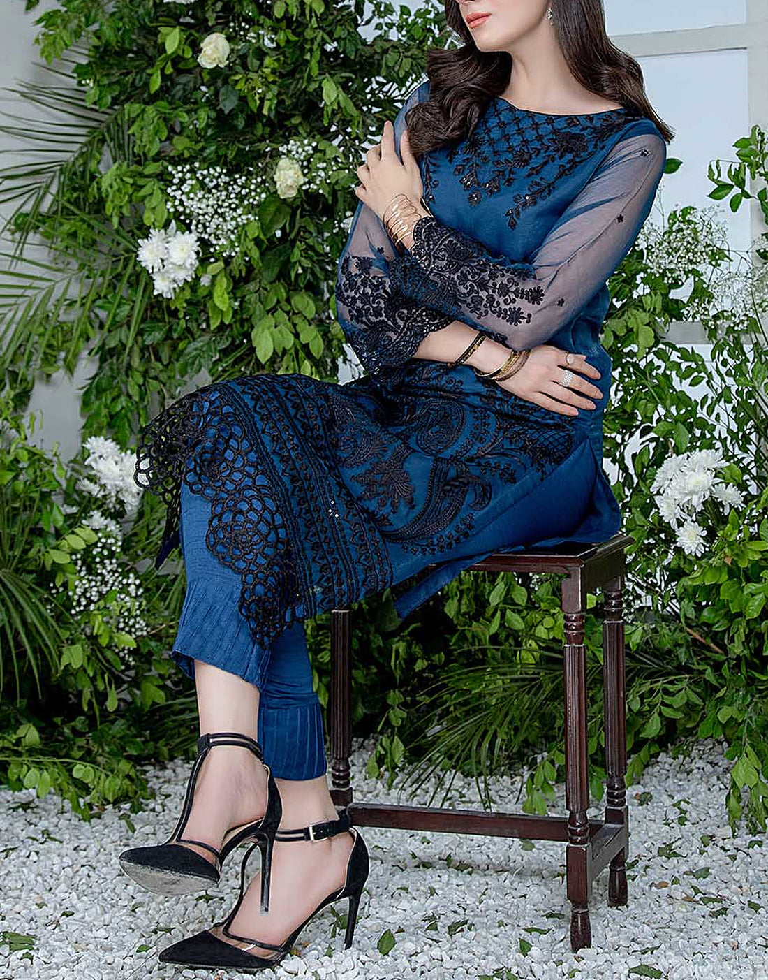 2-Piece Embroidered Fancy Organza Party Wear Dress