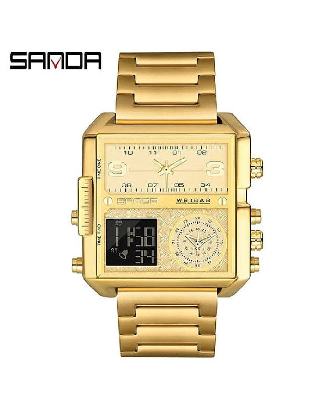 Original Sanda WR3BAR Men's Triple Time Stainless Steel Watch 6023