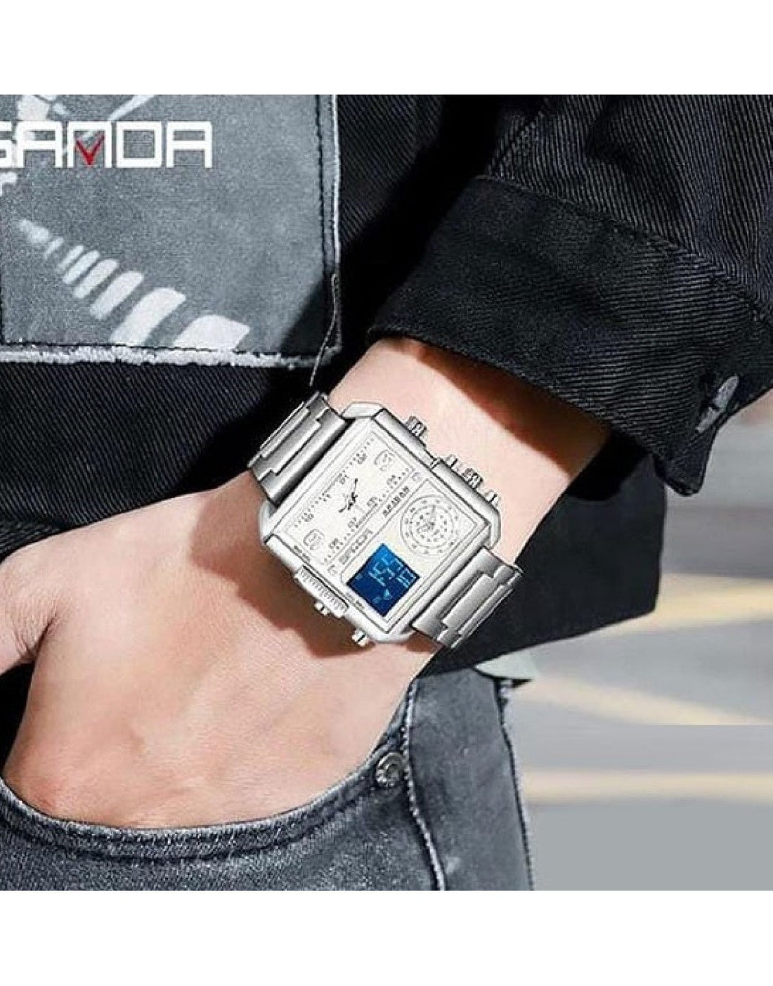 Original Sanda WR3BAR Men's Triple Time Stainless Steel Watch 6023